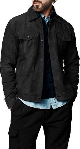 سترة من جلد الغزال للرجال - سترة قاذفة جلدية من جلد الغزال الممتاز | معطف سائق الشاحنة للرجال in Kuwait