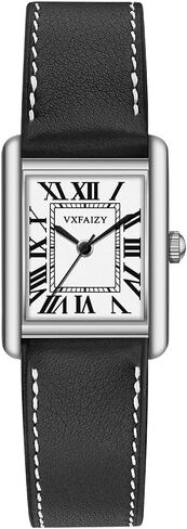 Rectangular Watch for Women with Vintage Roman Number and Leather Strap in Saudi Arabia