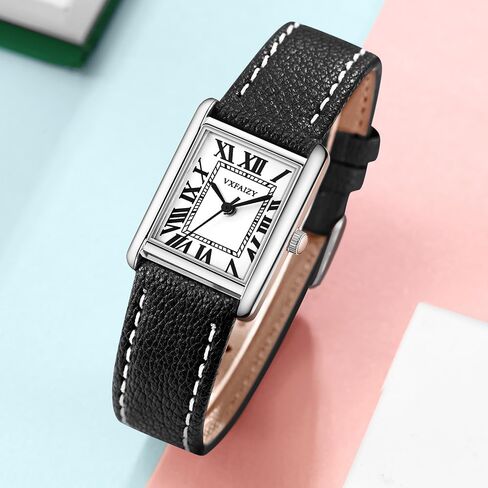 Rectangular Watch for Women with Vintage Roman Number and Leather Strap in Saudi Arabia