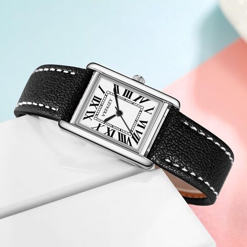 Rectangular Watch for Women with Vintage Roman Number and Leather Strap in Saudi Arabia