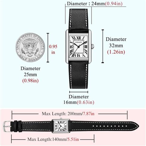 Rectangular Watch for Women with Vintage Roman Number and Leather Strap in Saudi Arabia