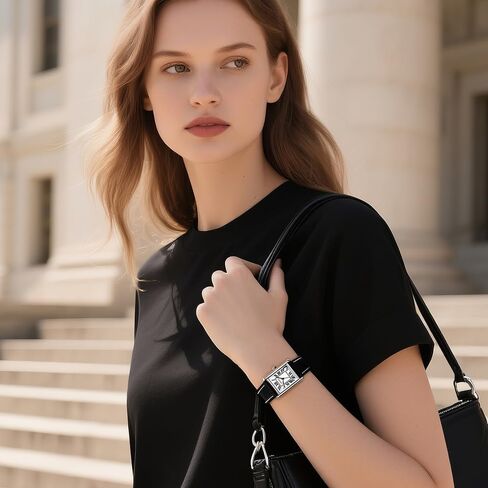 Rectangular Watch for Women with Vintage Roman Number and Leather Strap in Saudi Arabia
