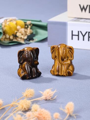 PESOENTH Tigers Eye Elephant Figurine Ornament Gifts for Women,Tiger Eye Crystal Healing Stone Elephant Statue Home Desk Decor,1.5" in Saudi Arabia