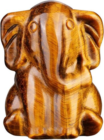 PESOENTH Tigers Eye Elephant Figurine Ornament Gifts for Women,Tiger Eye Crystal Healing Stone Elephant Statue Home Desk Decor,1.5" in Saudi Arabia
