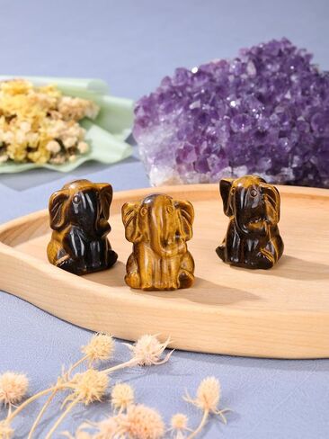PESOENTH Tigers Eye Elephant Figurine Ornament Gifts for Women,Tiger Eye Crystal Healing Stone Elephant Statue Home Desk Decor,1.5" in Saudi Arabia