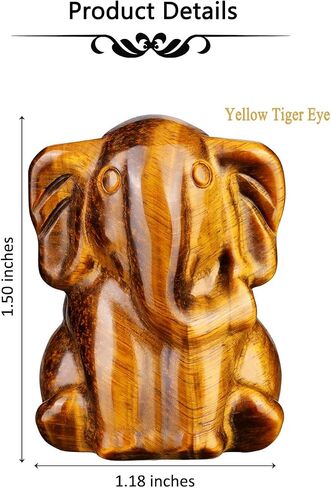 PESOENTH Tigers Eye Elephant Figurine Ornament Gifts for Women,Tiger Eye Crystal Healing Stone Elephant Statue Home Desk Decor,1.5" in Saudi Arabia