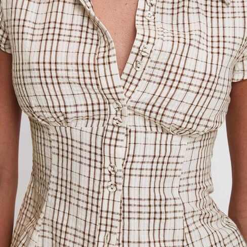 Women Y2k Slim Button Down Shirt Short Sleeve Open Front Cardigan Crop Top 90s Vintage Coquette Blouse Streetwear in Saudi Arabia