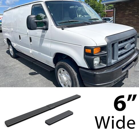 HD Ridez Stainless Steel Running Board Side Step 6" Black Compatible with Ford Econoline 1999-2014 Full Size Van 3-Door (Nerf Bar Side Steps Side Bars) in Saudi Arabia