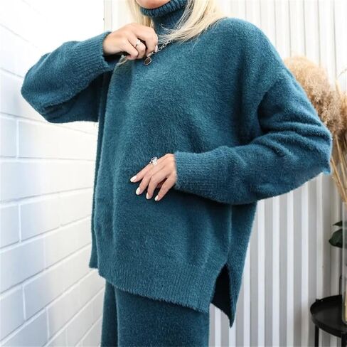 Women Cashmere Two Pcs Sweater Set Loose Knitted Jumper+ Pant Tracksuit Warm Suit in Saudi Arabia