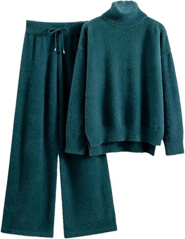 Women Cashmere Two Pcs Sweater Set Loose Knitted Jumper+ Pant Tracksuit Warm Suit in Saudi Arabia
