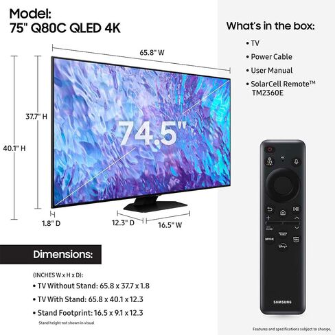 SAMSUNG 98-Inch Class QLED 4K Q80C Series Quantum HDR+, Dolby Atmos Object Tracking Sound Lite, Direct Full Array, Q-Symphony 3.0, Gaming Hub, Smart TV with Alexa Built-in (QN98Q80C, 2023 Model) in Kuwait