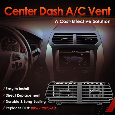 Center Dash A/C Air Vent ، متوافق مع عام 2011-2015 فورد إكسبلورر ، 2013-2015 أداة اعتراض الشرطة ، إدراج مصبغة مخرج وحدة التحكم ، يحل محل# BB5Z-19893-AD in Saudi Arabia