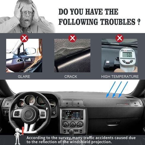 Dash Cover Custom Fit for Dodge Challenger 2008-2014 with Light Sensor w/o Speaker Cutout, Dashboard Cover Mat Pad Carpet Protector (Dark Gray) in Kuwait