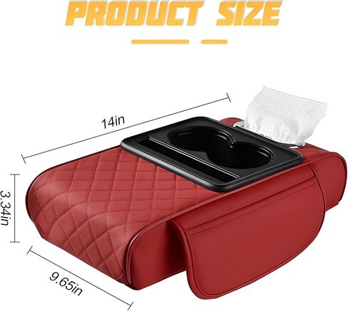 وسادة مسند ذراعي Car Center Center ، جلد الرغوة 4 في 1 غطاء ذراع السيارة مع مربع الأنسجة 2 كيس تخزين جانبي كوب وحامل الهاتف ، وسادة مسند الذراعين ، Universal Fit (Red Wine) in Kuwait