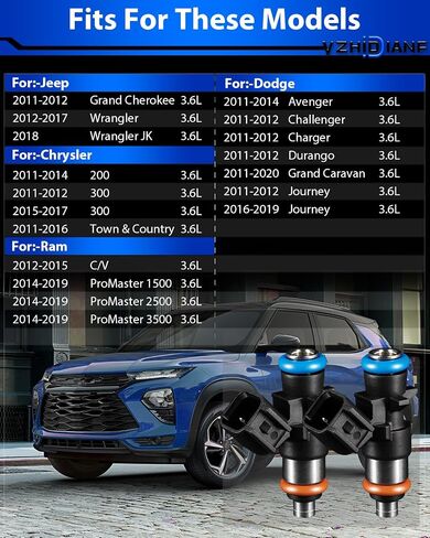 0280158233 Fuel Injectors for 3.6L V6 for:-Dodge Durango 2011-2012 Grand Caravan 2011-2020, for:-Jeep Grand Cherokee 2011-2012, for:-Chrysler Town & Country 2011-2016, for:-RAM 1500 2017 (6) in Saudi Arabia