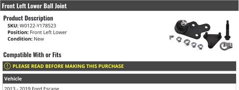 Front Left Driver Side Lower Ball Joint, Compatible with 2013-2019 Ford Escape in Saudi Arabia