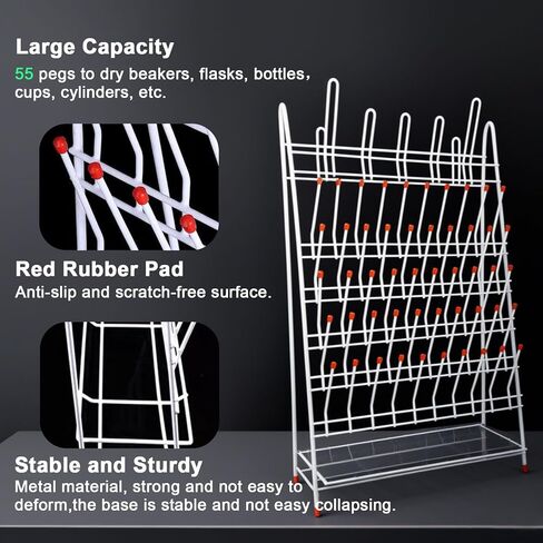 رف تجفيف المختبر 55 أوتاد رف الأواني الزجاجية للمختبر رف تجفيف الأواني الزجاجية بسلك فولاذي رف تجفيف الأنبوب القائم بذاته لأدوات المختبر المدرسية (55 أوتاد) in Kuwait