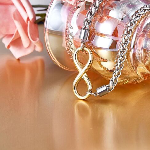 Wolentty Infinity Necklace Gift for Women - 18" Chunky Stainless Steel Wheat Chain Infinity Clasp Necklace in Kuwait