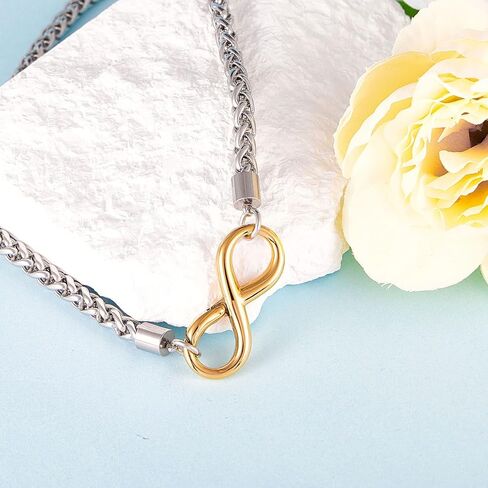 Wolentty Infinity Necklace Gift for Women - 18" Chunky Stainless Steel Wheat Chain Infinity Clasp Necklace in Kuwait