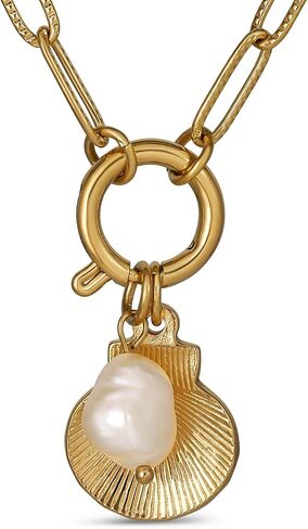 18k Gold Plated Stainless Steel Chain Link Seashell Necklace with Pearl, 18 Inch in Saudi Arabia