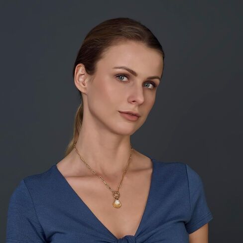 18k Gold Plated Stainless Steel Chain Link Seashell Necklace with Pearl, 18 Inch in Saudi Arabia