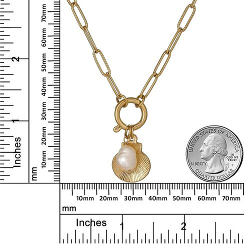 18k Gold Plated Stainless Steel Chain Link Seashell Necklace with Pearl, 18 Inch in Saudi Arabia