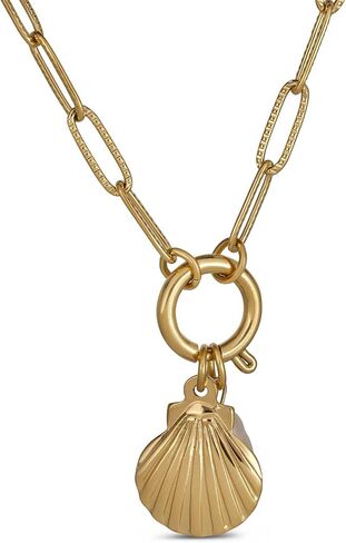 18k Gold Plated Stainless Steel Chain Link Seashell Necklace with Pearl, 18 Inch in Saudi Arabia