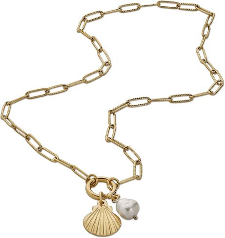18k Gold Plated Stainless Steel Chain Link Seashell Necklace with Pearl, 18 Inch in Saudi Arabia