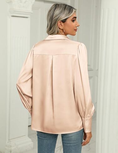 Zeagoo Womens Satin Blouse Lantern Long Sleeve Silk Button Down Shirt Dressy Casual Business Work Tunic Tops in Saudi Arabia