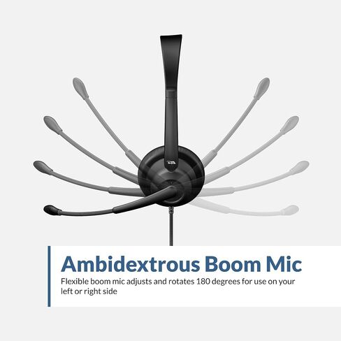 Cyber Acoustics AC-204 Stereo Headset with Ambidextrous Boom Mic | Great for VoIP and Gaming, Leatherette Earpads, Includes Y-Adapter, PC and Mac Compatible in Kuwait