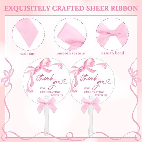 50Pcs Pink Bow Hand Fans with Bow Bulk Watercolor Coquette Bowknot Thank You Favors Fan Double Sided Handheld Fan for Bachelorette Engagement Bridal Baby Shower in Saudi Arabia