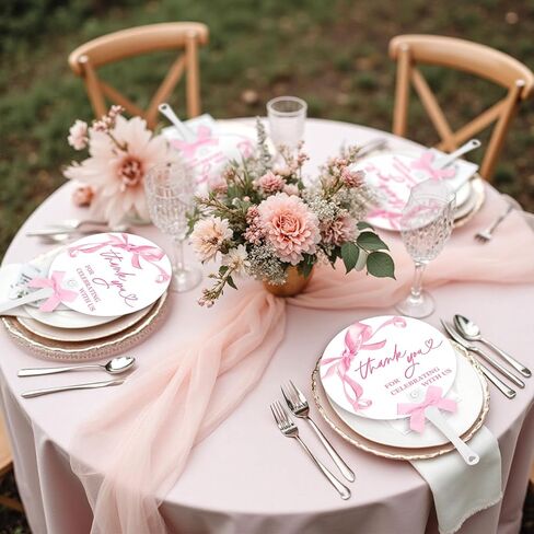 50Pcs Pink Bow Hand Fans with Bow Bulk Watercolor Coquette Bowknot Thank You Favors Fan Double Sided Handheld Fan for Bachelorette Engagement Bridal Baby Shower in Saudi Arabia