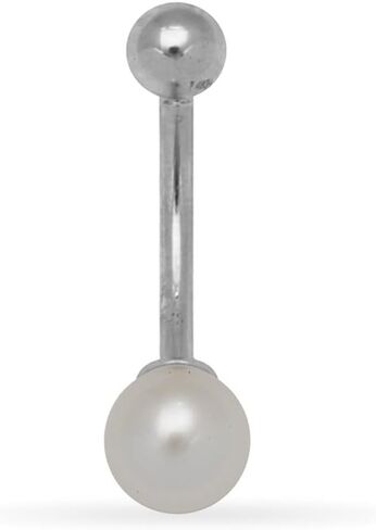 JewelryWeb Solid 14k Gold Genuine 7mm Cultured Pearl Ball Curved Barbell Belly Button Navel Ring Dangle Piercing (7mm x 22mm) in Saudi Arabia