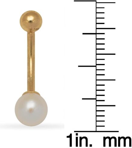 مجوهرات الصلبة 14K الذهب الأصلي 7 ملم مثقف كرة لؤلؤة منحنية BELLY BELLY BENLY RING RING DANGE in Kuwait