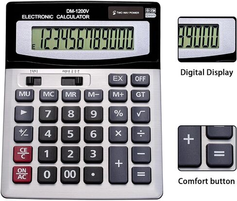 12 Digit Desktop Calculator with Large LCD Display and Sensitive Button, Dual Solar Power and Battery, Standard Function for Office (YE8898) in Kuwait