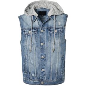 Urbanj Men's Men Wooded Denim Sest Supless Jean Jacket in Kuwait