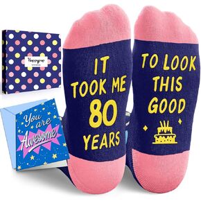 HAPPYPOP 80th Birthday Gifts Ideas - 80th Birthday Socks for Women Elderly Ladies with Greeting Card in Saudi Arabia