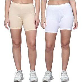 Women Cotton Stretchable Cycling Gym Yoga Knee-Length Slip Shorts Pack of 2 in Saudi Arabia