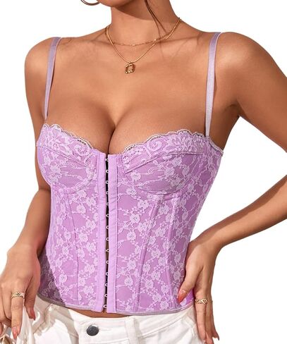 Women's Lace Bustier Spaghetti Strap Open Back Boned Corset Going Out Party Crop Top in Saudi Arabia