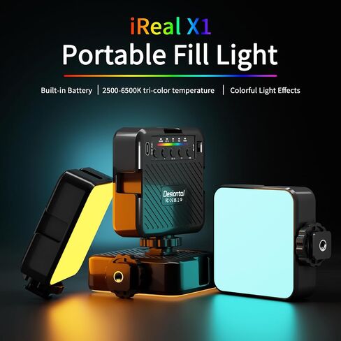 LED Camera Light, Portable Photography Video Lights Selfie Light for iPhone,Warm and Cool 3 Colors 3000-9900K, 72pcs Beads, with Cell Phone Clip, with 1/4 Standard Screw, 1500mAh Rechargeable CRI 80 in Saudi Arabia