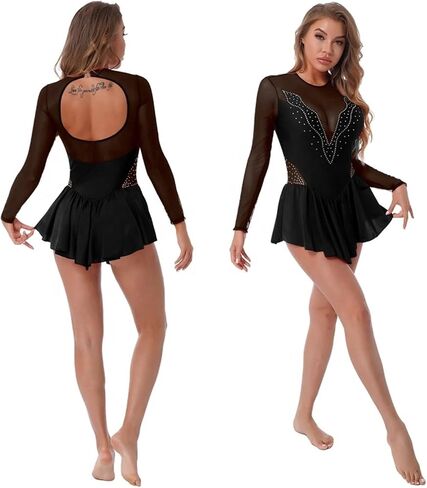 Skating Dress Skirted Leotard Dancewear Figure Skating Gymnastics Leotards Ballroom Dance Dress for Women in Kuwait