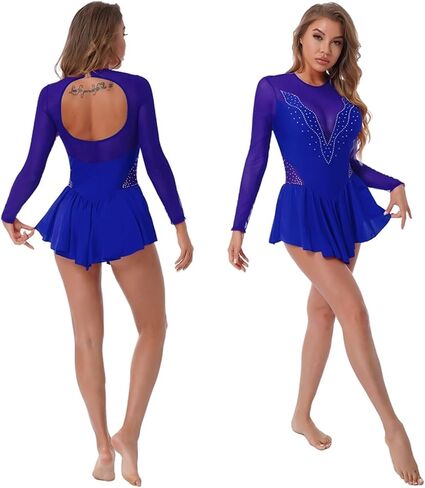 Skating Dress Skirted Leotard Dancewear Figure Skating Gymnastics Leotards Ballroom Dance Dress for Women in Kuwait