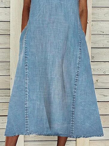 CHARTOU Women Casual Sleeveless Denim Midi Dress A Line Summer in Saudi Arabia