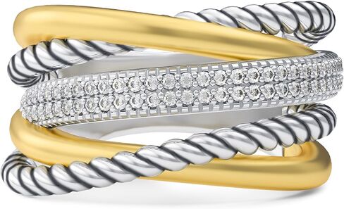 14K Gold Plated Mixed Metal Rings Intertwined Crossover Rings Gold Silver Statement Rings for Women Cubic Zirconia Two-Toned Jewelry in Kuwait