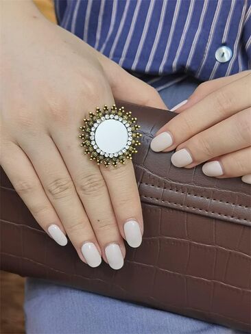 DTJA Vintage Mirror Sunflower Big Attract Ring للنساء المؤكسد باللون الذهبي المكعب الزركونيا القابل للتعديل بوهو قابلة للتوسيع جولة على حلقات الفرقة المفتوحة الراحة in Saudi Arabia
