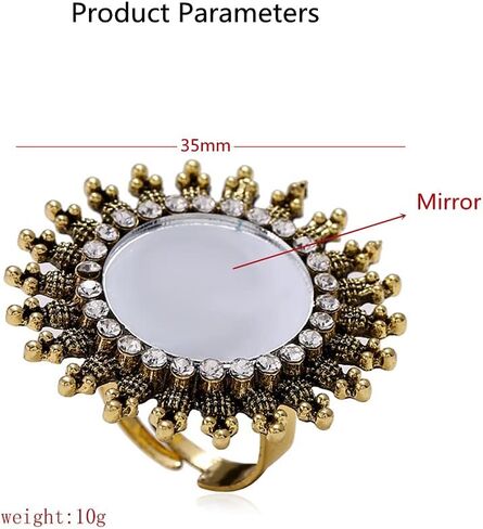DTJA Vintage Mirror Sunflower Big Attract Ring للنساء المؤكسد باللون الذهبي المكعب الزركونيا القابل للتعديل بوهو قابلة للتوسيع جولة على حلقات الفرقة المفتوحة الراحة in Saudi Arabia