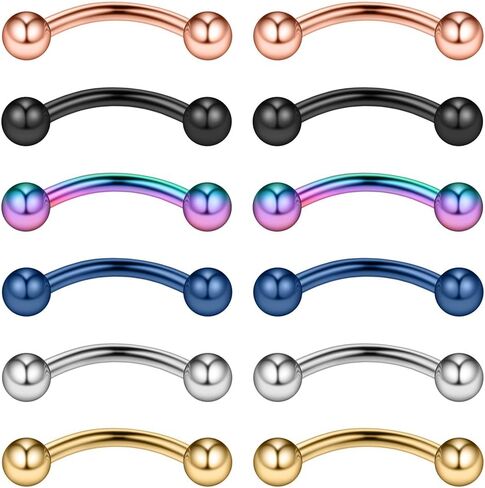 Ruifan 12PCS 16G Surgical Steel Eyebrow Ear Navel Belly Lip Ring Body Piercing Jewelry with Balls 6mm 8mm 10mm 12mm in Saudi Arabia