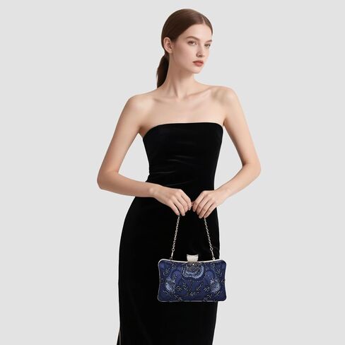 حقيبة يد نسائية من UBORSE بتصميم كلاسيكي من العشرينيات من القرن الماضي مطرز بالزهور للسهرة حقيبة يد بغطاء صلب ومزينة بالترتر in Kuwait