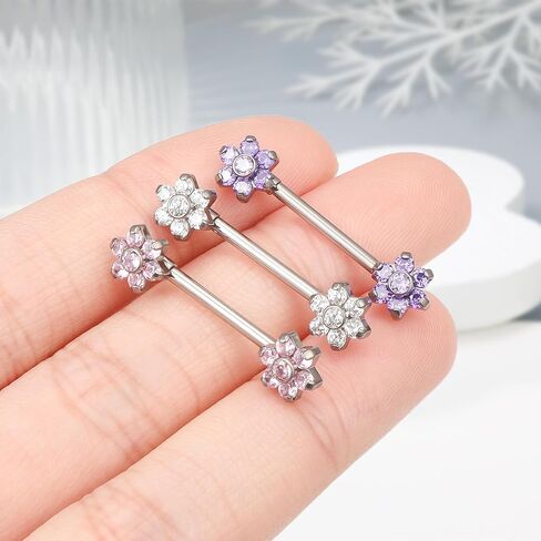 Ruifan Titanium Internally Threaded Nipple Piercing Jewelry Ring Seven CZ Opal Flower Tongue Rings Straight Barbell Body Piercing Jewelry for Women Men 14G 14MM With Straight Piercing Taper in Saudi Arabia