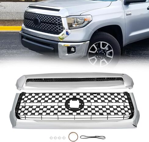 Karpal Hood Bulge Molding Grille Trim & Pront Grille Grille Grill 2PCS متوافق مع 2014 2015 2015 2017 2018 2019 2020 2021 Toyota Tundra 53101-0C041 76180-0C030 in Kuwait